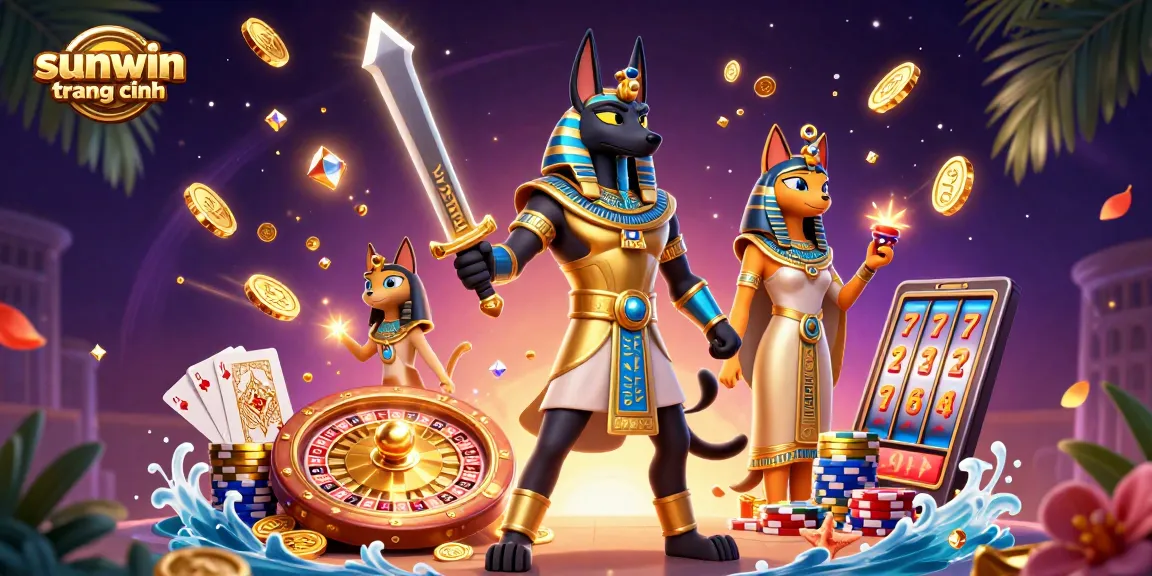 Experience the thrilling sunwin trang chính with Anubis and treasure-themed gambling elements.