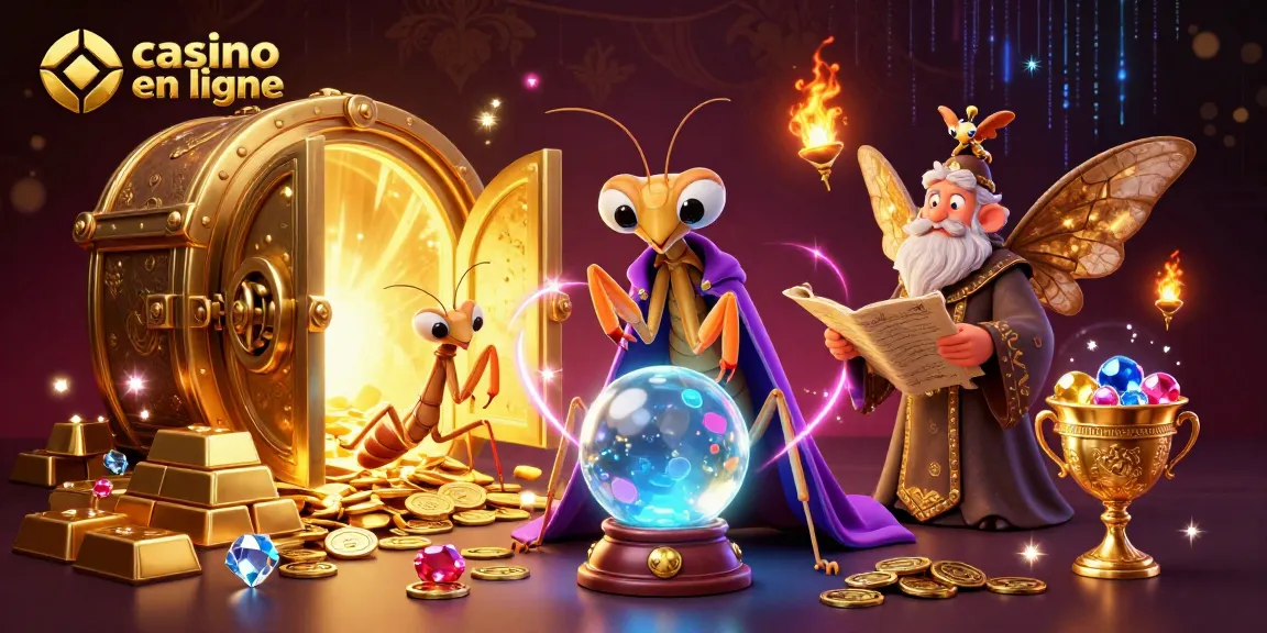 Gagnez avec le casino en ligne grâce à une illustration captivante des jeux et des trésors.