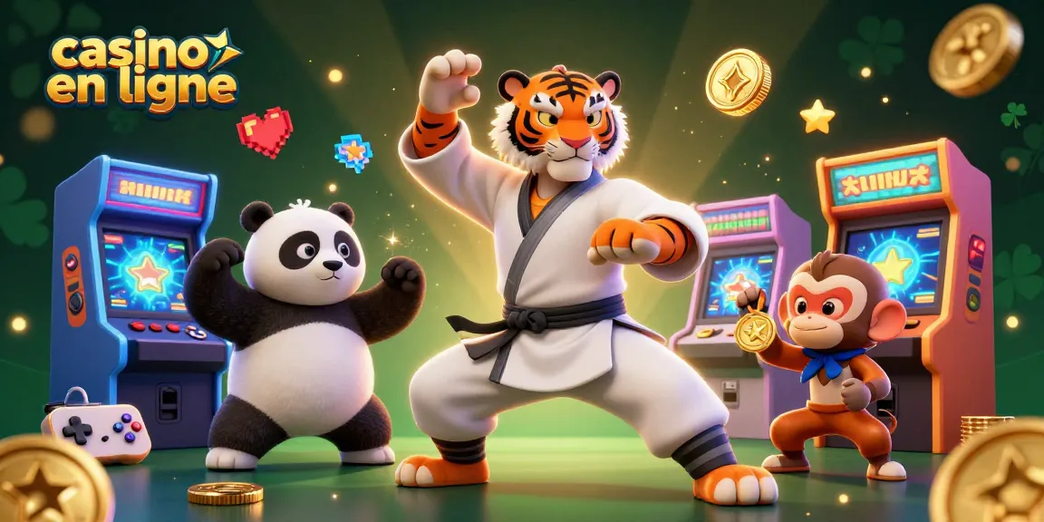 Jouer au casino en ligne avec une illustration captivante d'un tigre kung fu et un panda en action