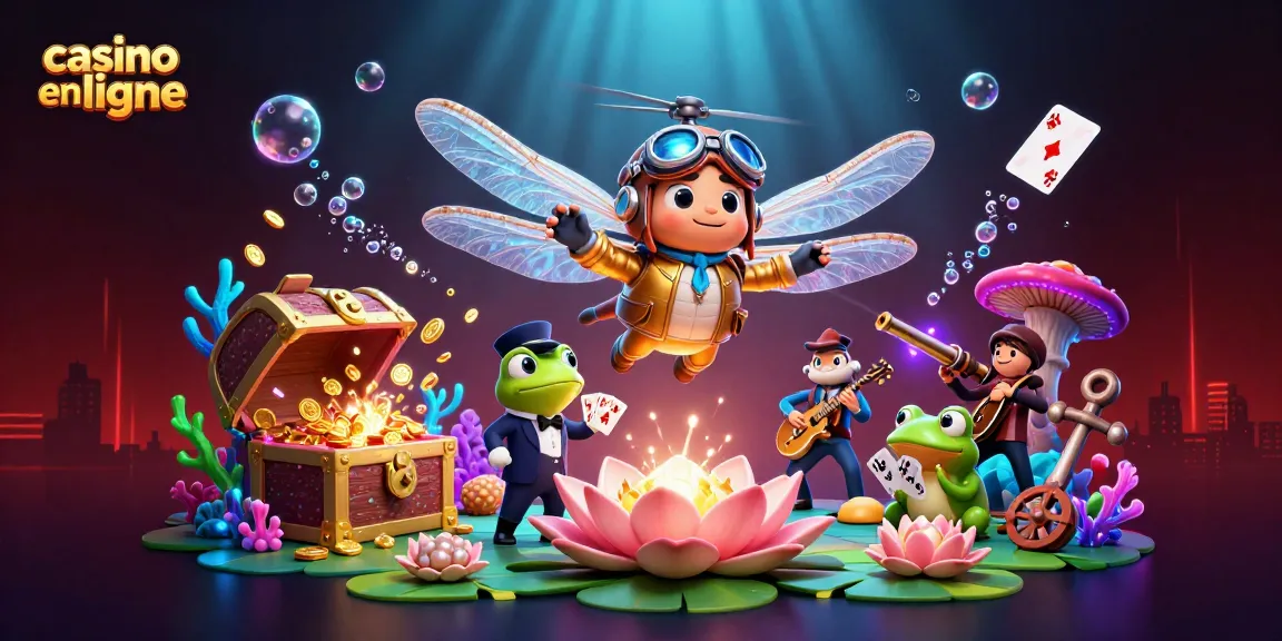 Plongez dans l'univers captivant du casino en ligne avec un dragon en hélicoptère, un croupier grenouille et des musiciens de jazz.