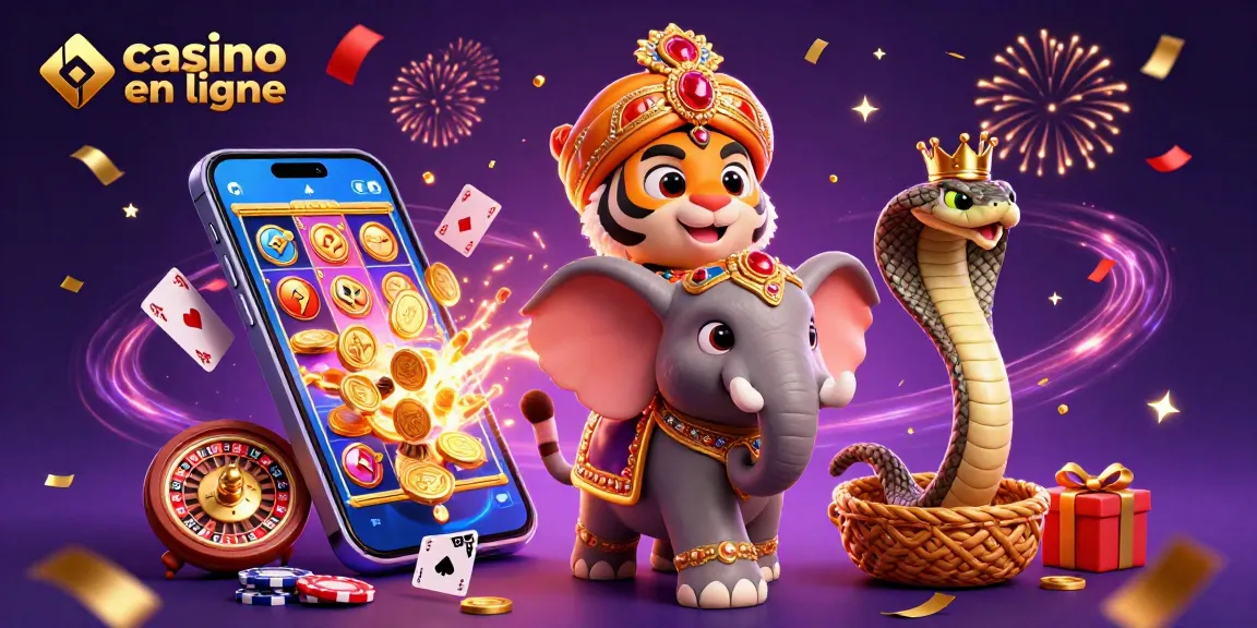 Jouez à des jeux au casino en ligne avec un tigre maharaja et un éléphant dans une scène festive