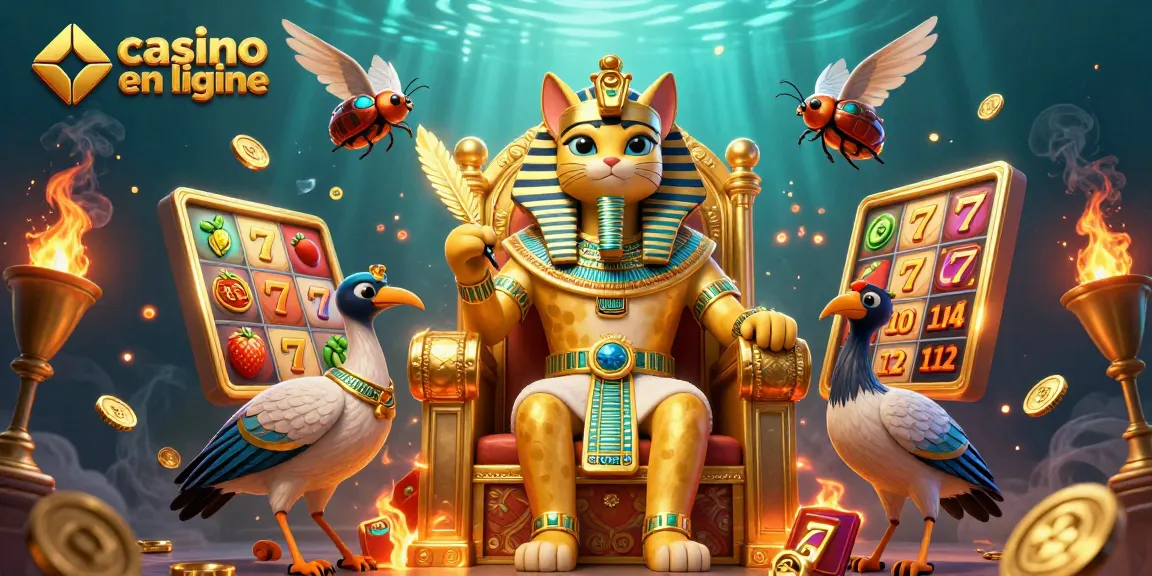Jouez au casino en ligne avec un pharaon égyptien dans un monde rempli de jackpots dorés.