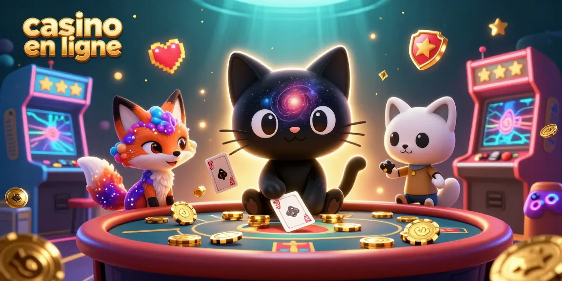 Découvrez le casino en ligne avec un chat noir trou noir tirant des jetons d'or à une table de casino cosmique.