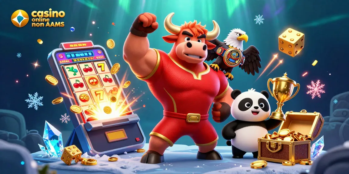 Il nostro fantastico bull mascot in jersey rosso e oro celebra la vittoria nei migliori casino online non AAMS.