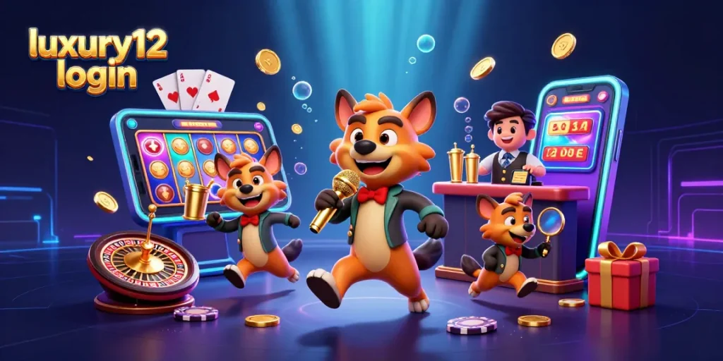 Experience luxury12 login as hyenas entertain at a vibrant casino club with slots and drinks.