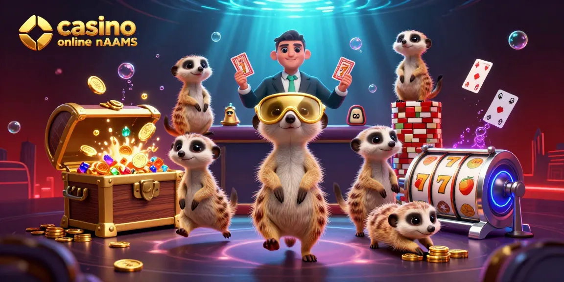 Operazione di casinò online non AAMS da parte di un gruppo di suricati con gioco di slot e premi in oro.