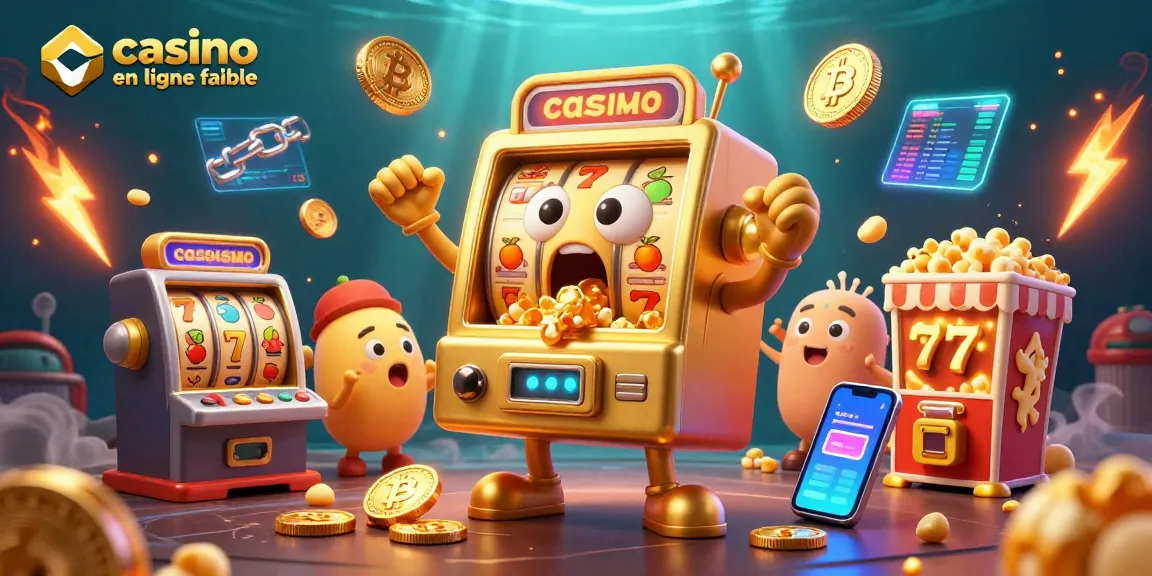 Illustration dynamique de machines à sous évoquant un casino en ligne fiable avec des symboles de jackpot et des pièces dorées.