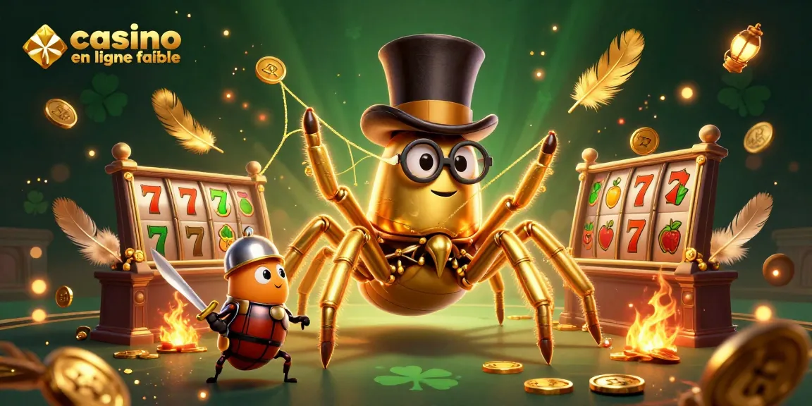 Jouez au casino en ligne fiable avec cette illustration captivante d'une araignée dorée et chevalier insecte.