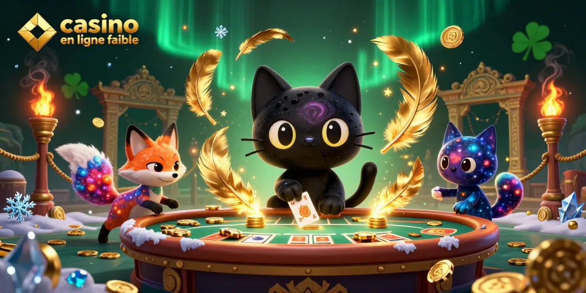 Gagnez au casino en ligne fiable avec une illustration captivante d'un chat noir trou noir et un renard nébuleux.