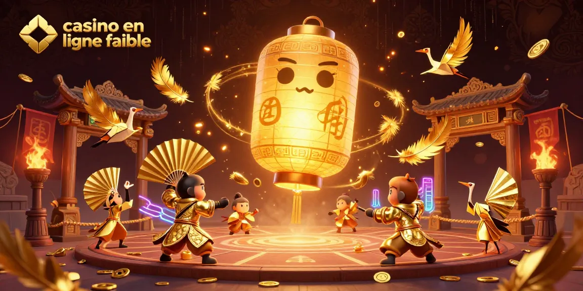 Jouez dans le casino en ligne fiable avec des lanternes et guerriers en papier animé dans une scène luxueuse.