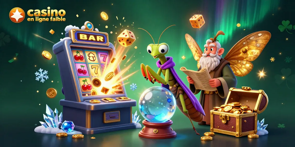 Illustration colorée représentant un casino en ligne fiable, avec des personnages mystiques et des éléments de jeu interactifs.