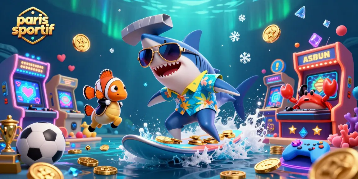 Plongé dans les paris sportifs, le requin joue sur une vague de pièces d'or avec ses compagnons.