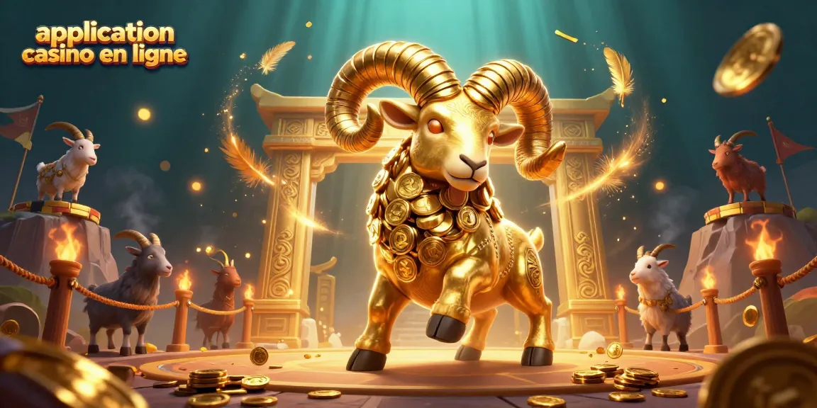 Le ram doré illustré en 3D démontrant une application casino en ligne avec des éléments d'arène de jeu.