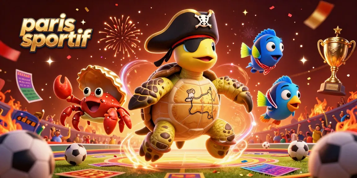 Placez vos paris sportifs avec cette scène amusante de tortue pirate et créatures marines.