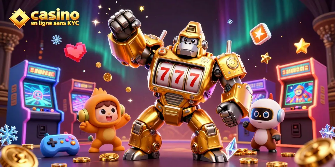 Jouer dans un casino en ligne sans KYC grâce à un gorille mech et des machines à sous 3D dynamiques.