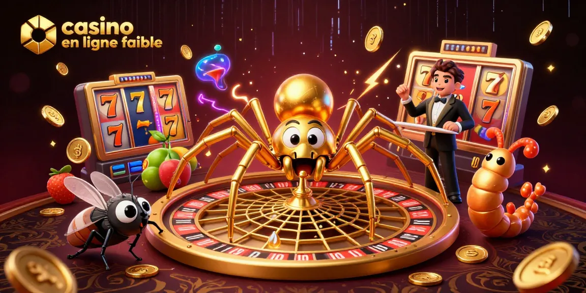 Visualisez un casino en ligne fiable avec une araignée dorée et des éléments de jeu captivants.