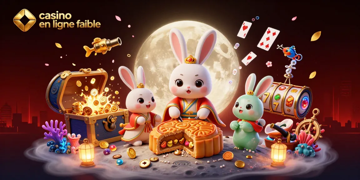 Illustration dynamique représentant un casino en ligne fiable avec un lapin chinois et des jetons de poker.