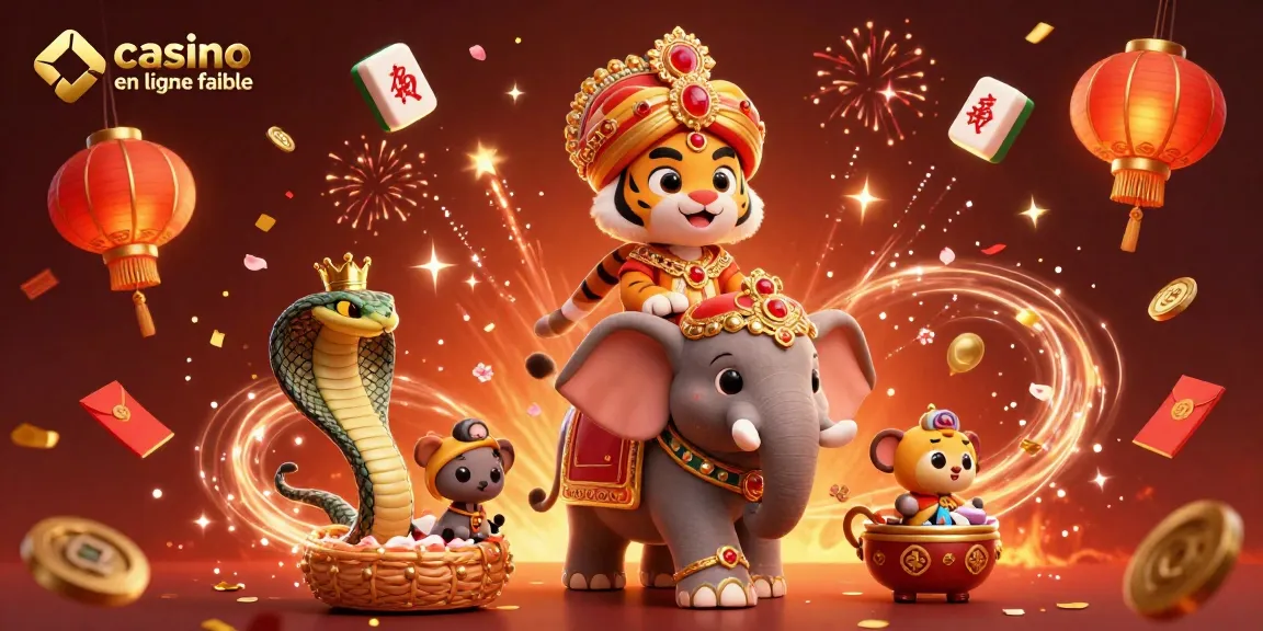 Gagnez avec des jeux de secours sur un casino en ligne fiable avec un tigre maharaja et des éléments de fête.