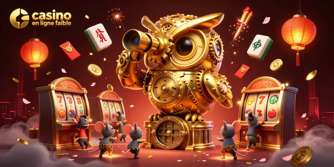 Gagnez avec casino en ligne fiable grâce à une illustration dynamique montrant un hibou doré et des machines à sous.