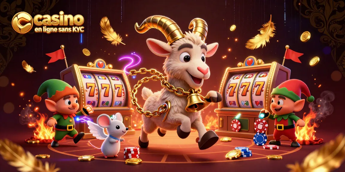 Jouer au casino en ligne sans KYC, illustration dynamique avec un Krampus et des joyeux compagnons.