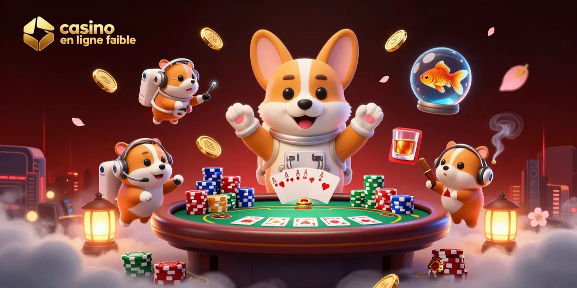 Joignez-vous à l'astronaute corgi dans un casino en ligne fiable, flottant parmi des jetons de poker et des pièces d'or.