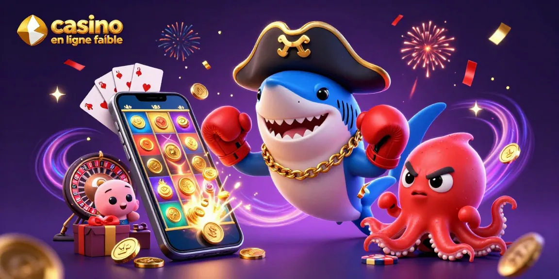 Les personnages amusants du casino en ligne fiable s'affrontent avec des pièces d'or et des jeux colorés.