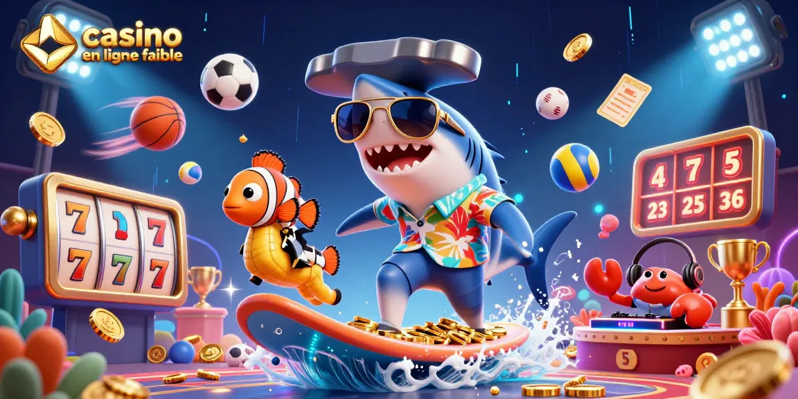 Action captivante sur le casino en ligne fiable avec un requin et des éléments de jeu scintillants.