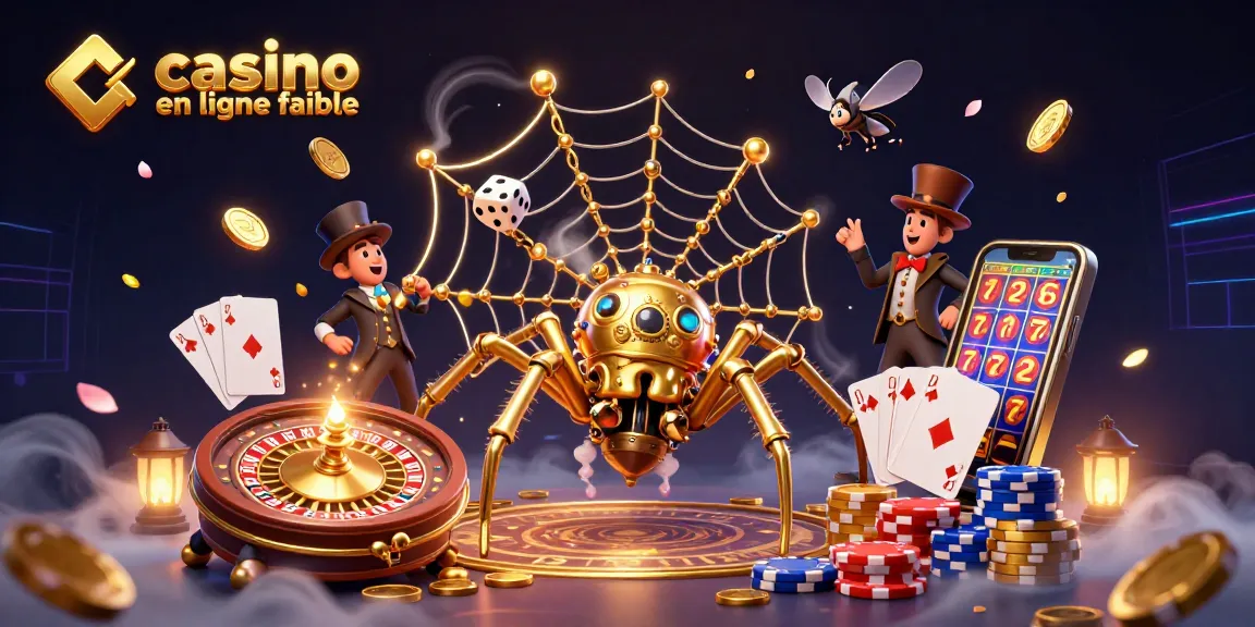 Jouez avec confiance sur un casino en ligne fiable, entouré de pièces d'or et de jeux de table.