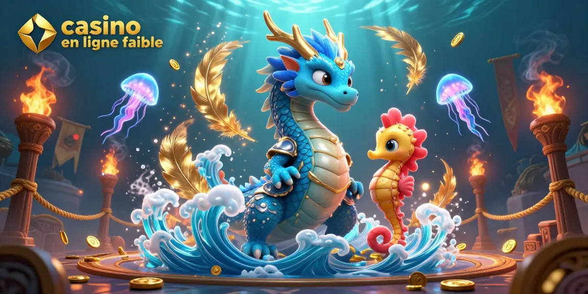 Visitez un casino en ligne fiable avec une illustration époustouflante d'un dragon et d'un chevalier hippocampe.