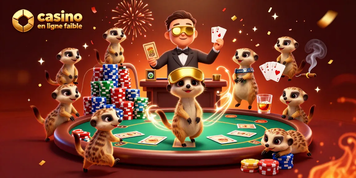 Les suricates dirigent un casino en ligne fiable, entourés de jetons et de cartes à jouer.