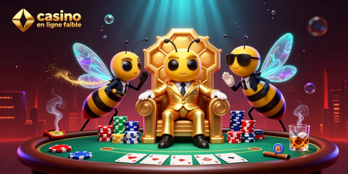 Explorez le casino en ligne fiable à travers une illustration captivante d'abeilles dans un royaume de jeux.